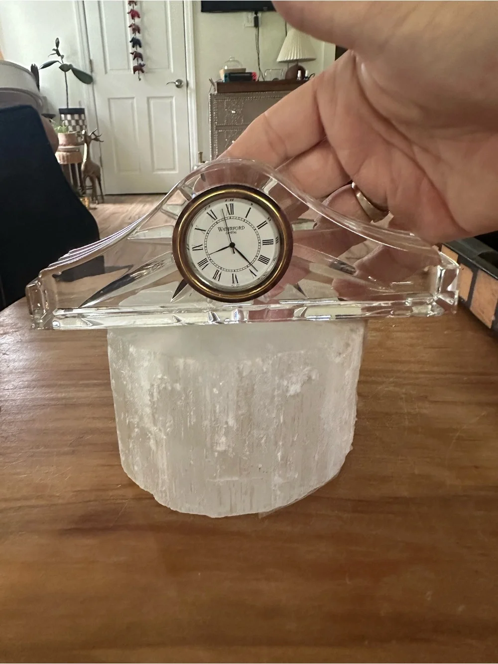 Waterford Crystal Ireland small Mantel Clock Gold Trim needs battery scratch